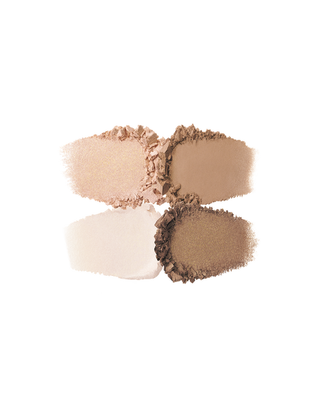 Photo of the texture of the four EYE COLOR QUAD colors, showing their color and powder quality. Shade: 2-Beach Pebbles.