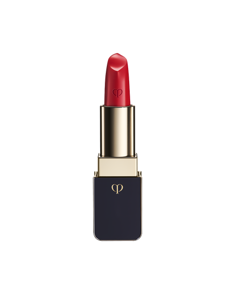 Photo of "LIPSTICK MATTE" with the stick twisted up. The tip is engraved with the brand logo, and the body features a combination of blue-black and gold sides. SHADE: Legend of Rouge