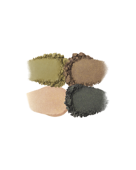 Photo of the texture of the four EYE COLOR QUAD colors, showing their color and powder quality. Shade: 10-Sea Grass.