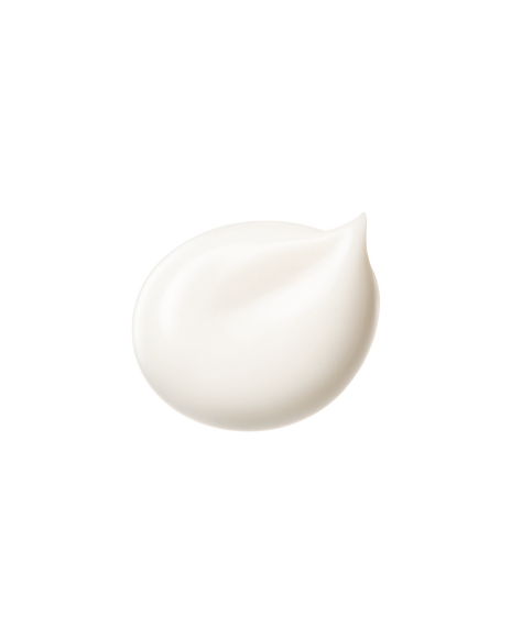 A photo of the smooth, creamy texture of BRIGHTENING SERUM SUPREME, shown as an off-white, glossy droplet.