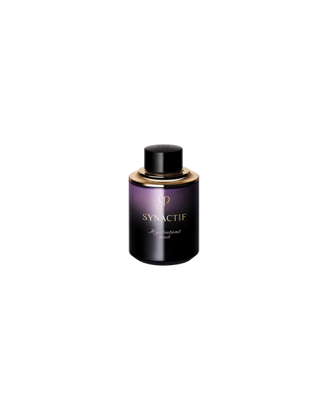 Photo of the SYNACTIF NIGHTTIME MOISTURIZER Refill features a compact cylindrical bottle with a black-to-purple gradient, accented by a gold detail between the cap and the body. The SYNACTIF logo is elegantly displayed on the front. SIZE : 40mL Refill