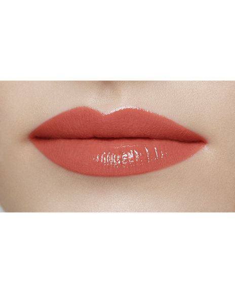 Photo of a light skin tone model  wearing "CREAM ROUGE SHINE" in shade 202 on the lips.