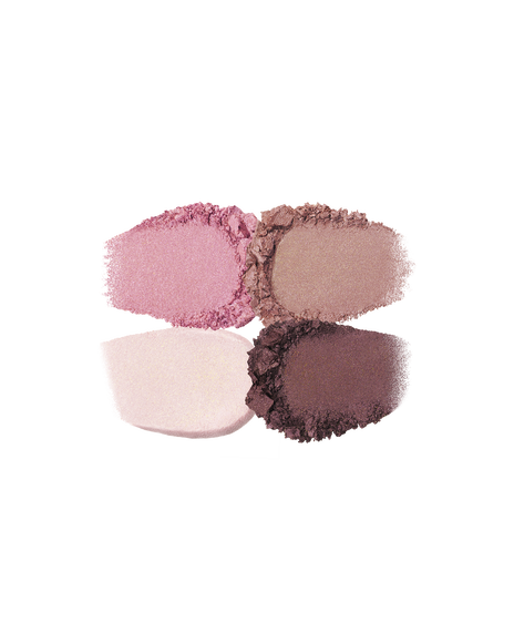 Photo of the texture of the four EYE COLOR QUAD colors, showing their color and powder quality. Shade: 9-Pink Coral Shells.