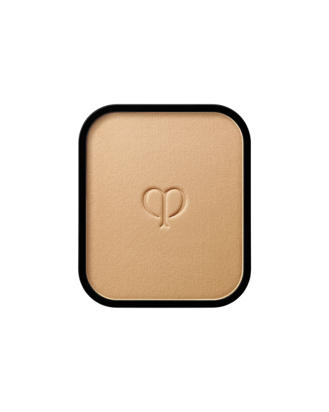 Photo of a refill of "RADIANT POWDER FOUNDATION" with an embossed brand logo in the center. SHADE: O20.