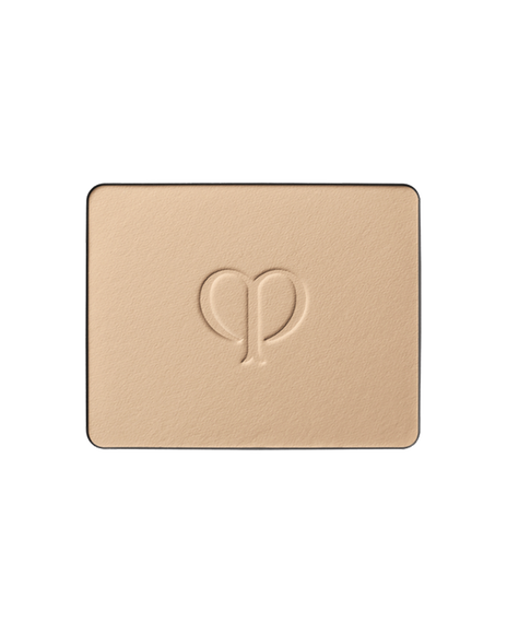 Photo of a refill of "BRIGHTENING POWDER FOUNDATION" with an embossed brand logo in the center. SHADE : O20