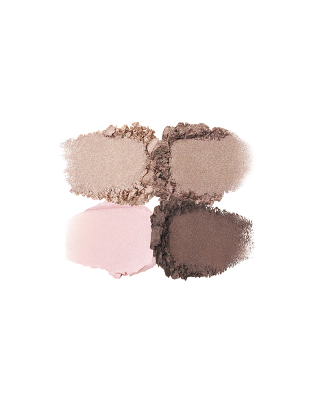 Photo of the texture of the four EYE COLOR QUAD colors, showing their color and powder quality. Shade: 1-Sand Dune.