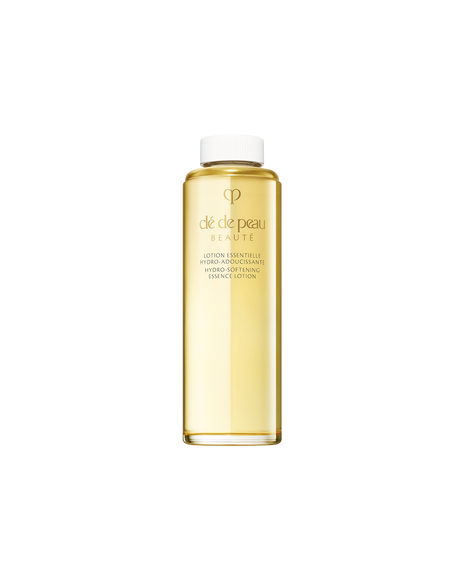 Photo of refill bottle of HYDRO-SOFTENING ESSENCE LOTION in a glass bottle with a simple white cap indicating it is a refill. SIZE: 170mL Refill.