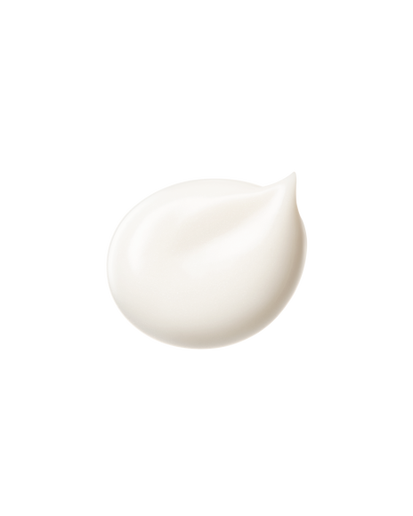 A photo of the smooth, creamy texture of BRIGHTENING SERUM SUPREME, shown as an off-white, glossy droplet.