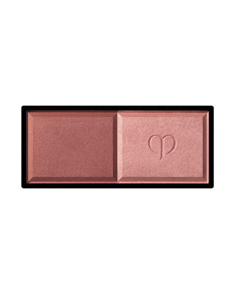 Photo of the rectangular "POWDER BLUSH DUO (Refill)" with two powder shades side by side. The left shade has a matte texture, while the right shade is a delicate pearly powder with the brand logo embossed in the center. SHADE: 101.