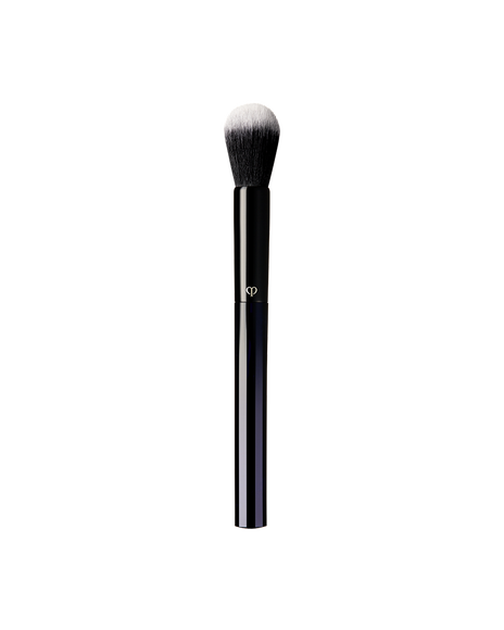 Photo of &ldquo;BRUSH (FOR POWDER AND CREAM BLUSH)&rdquo; featuring a sleek blue-black handle adorned with a gold brand logo, and topped with a rounded brush tip.