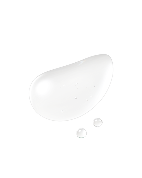 Photo of a clear, hydrating gel serum texture with tiny microbubbles and a watery, glossy finish.