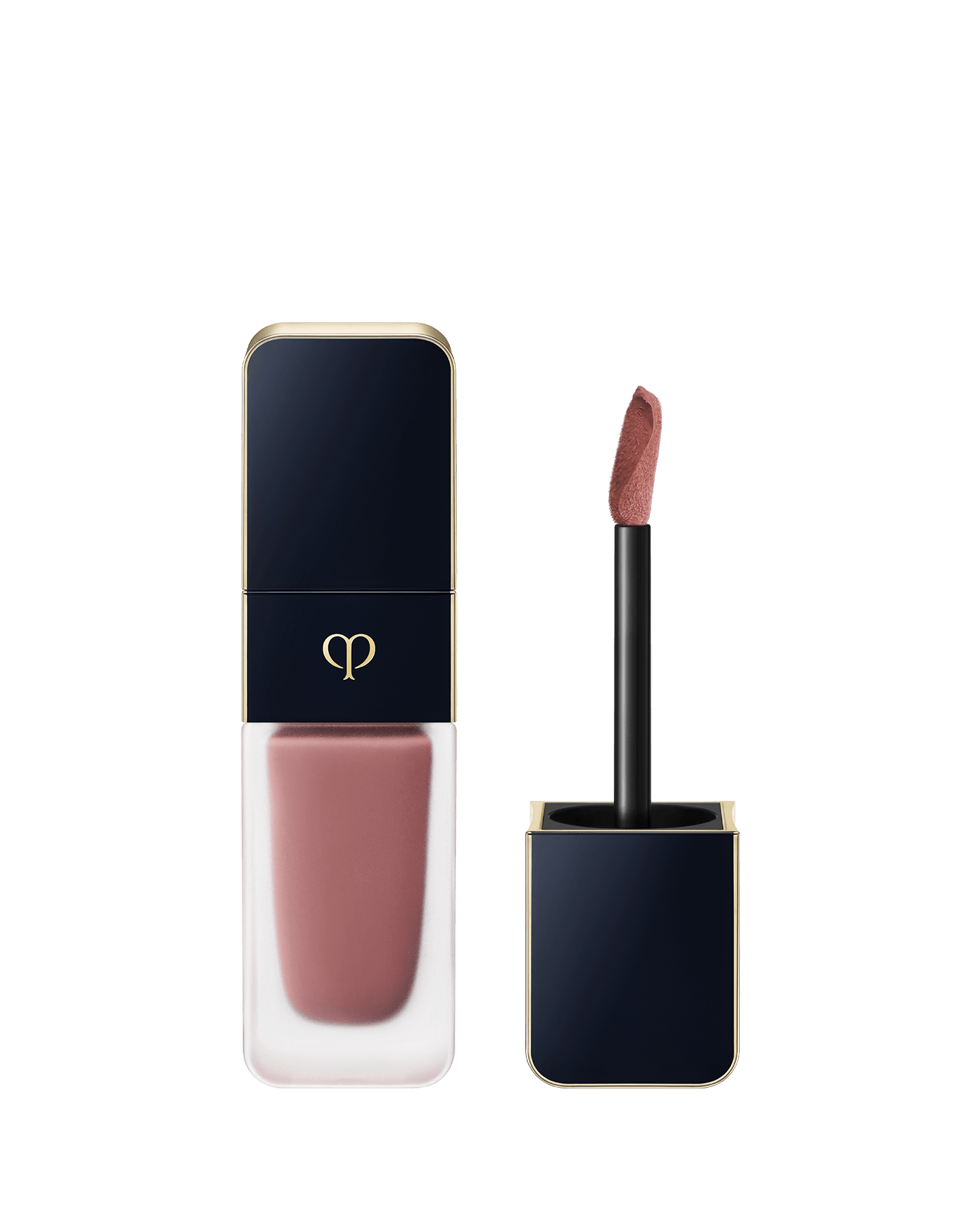 Photo of CREAM ROUGE MATTE with a translucent body and a blue-black cap engraved with the brand logo. The cap comes with a stick with a tip attached. SHADE: 111.